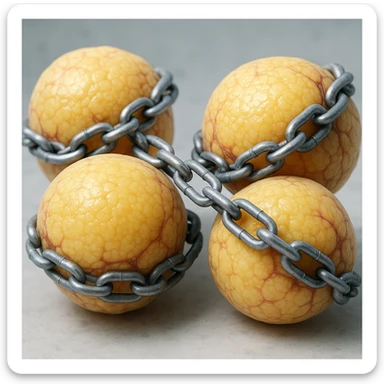 hyper realistic 4K adipocytes with chains blocking them, cellular details, clinical atmosphere, neutral background sticker