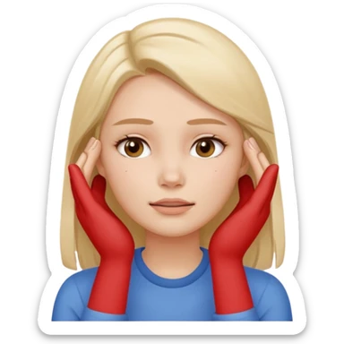 Simple emoji of a woman touching her face with both hands, hands pressing on cheeks and jaw, clear facial exercise with hands, easy to understand, simple icon, no beauty, no makeup, no medical elements
 sticker