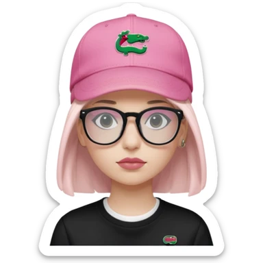 Adolescent Noir clair avec lunettes transparente rectangulaire et t shirt lacoste noir casquette gucci rose et expression neutre (uniquement buste) sticker