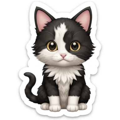 a sitting black and white and rad kitten sticker