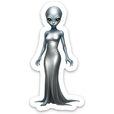 alien reptilian woman in silver dress full body sticker