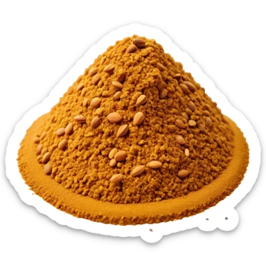 mound of cumin powder, fine and soft texture, warm golden-brown, a few scattered grains, dry and fresh, no clumps, no tools or faces, minimal 3D, optimized for emoji size sticker