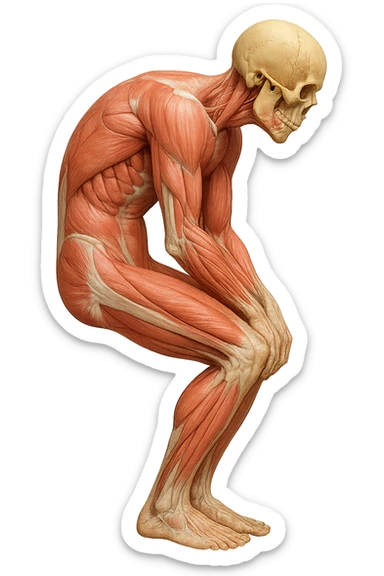corpo umano anatomico realistico curvo con la schiena e le spalle in avanti, postura delle spalle chiuse, isolato su sfondo bianco sticker