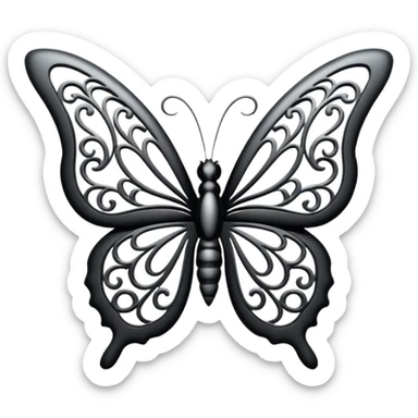 Black and silver filigree butterfly divider, 3D, extremely detailed design sticker