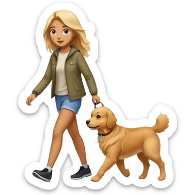 Beautiful girl walking a golden retriever dog sticker
