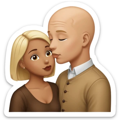 Bald man kissing brown  girl with page boy  blond hair sticker