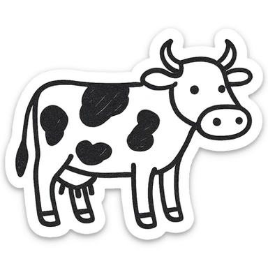 milk cow, hand drawn outlined icon style, sketchy and casual sticker