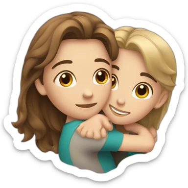 A fair completion girl with mid length hair hugging a boy with fair complexion  sticker