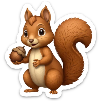 a cartoon squirrel holding an acorn sticker