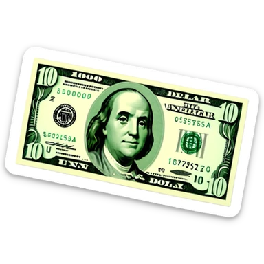 3D realistic US 100 dollar bill sticker, slight perspective, centered, clean cutout, transparent background, no text, no watermark sticker