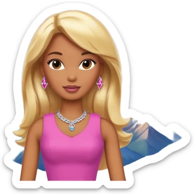 Brown skin blonde hair barbie in front of mountains sticker
