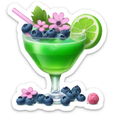 Green cocktail with blue mix and pink little flowers with blueberries & sweets  sticker