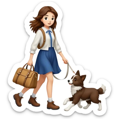 Beautiful brown-haired girl walking a Border Collie sticker