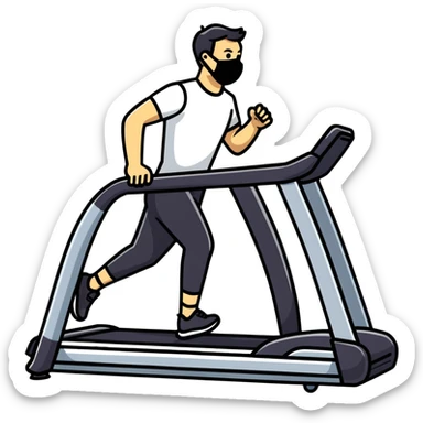 Person on treadmill with mask measuring oxygen consumption, fitness test with data visualization sticker