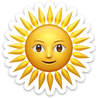 A radiant golden sun, with long, bright rays surrounding it, an intense yellow center, detailed 3D emoji style, neutral background, soft and vibrant lighting.  sticker