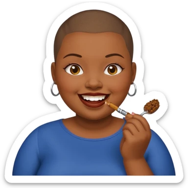 Fat black woman with buzz cut and chewing tobacco sticker