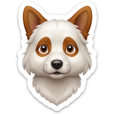 a completely white dog with brown eyes, a long, medium-sized body, and ears with small brown specks on them. sticker