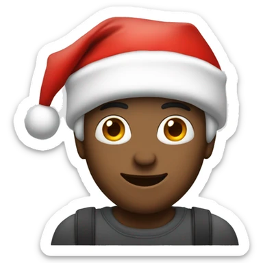 casual portrait of a guy with a Santa hat sticker