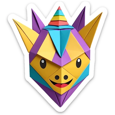 3D render of Piñata entirely of folded origami paper, sharp creases, cardboard texture, matte finish, visible paper grain, craft aesthetic,emoji style, isolated on white background --v 6.0 sticker