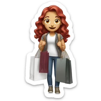 Long Burgundy haired girl, shopaholic, carrying a lot of shopping bags sticker