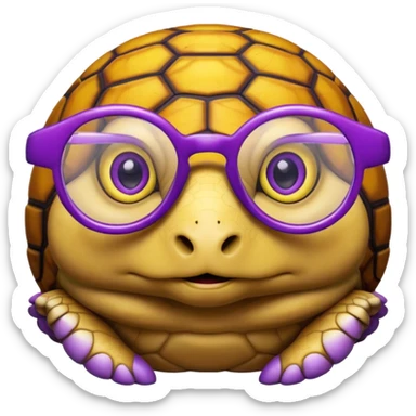 smart tortoise with glasses, yellow and purple color scheme sticker