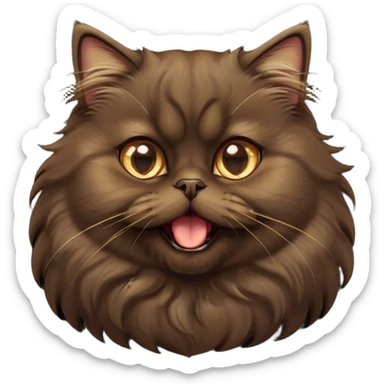 Cinematic Adorable Big-Eyed Fluffy Dark Brown Persian Cat Portrait Emoji, Head tilted playfully with a cute, exaggerated yawn, fluffy dark brown fur with rich caramel and gold undertones, Simplified yet irresistibly cute features with large, expressive eyes, highly detailed, glowing with a warm and gentle glow, high shine, a mix of affectionate and sleepy, stylized with a touch of whimsy, bright and full of charm, soft glowing outline, capturing the essence of a fluffy, loving kitty yawning in the most adorable way, so endearing it feels like it could leap out of the screen and stretch out for a cuddle! sticker