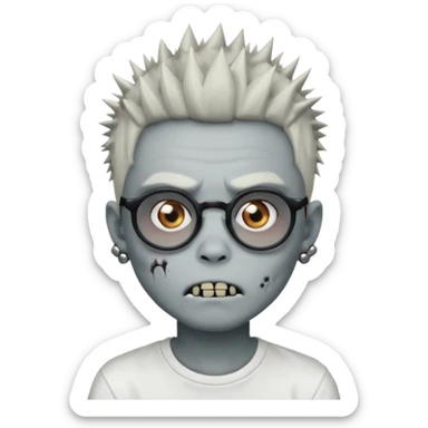 zombie boy with spiky emo hair and white shirt and round earring and glasses sticker
