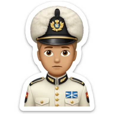 a serious realistic Finnish soldier in a white military uniform sticker