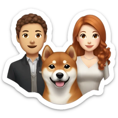 A pretty Shiba and a large white Hokkaido accompanied by their mistress, a woman with curly auburn hair. sticker