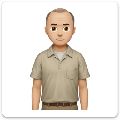 Carl from Sling Blade, serious expression, recognizable features, neutral background, full body, chin sticking out, slouching posture, no glasses, shirt with collar,  side view sticker