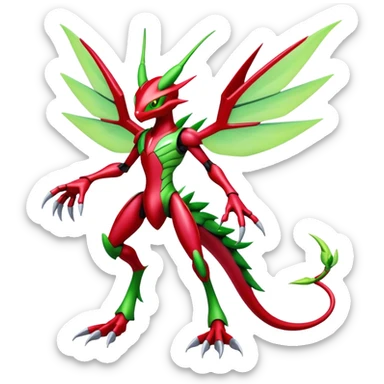  Cool Edgy Shiny Futuristic Ethereal Legendary Scizor-Digimon-Schyther-Flygon-hybrid full body sticker