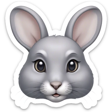 Cinematic Noble Grey Rabbit Portrait Emoji, Poised and regal, with a compact, graceful build and a smooth, elegant grey fur, long, delicate ears and deep-set soulful grey eyes, Simplified yet sharp and sophisticated features, highly detailed, glowing with a soft, dignified glow, high shine, intelligent and serene, stylized with an air of refined subtlety, focused and attentive, soft glowing outline, capturing the essence of a watchful and confident companion, so majestic it feels as though it could hop out of the screen with effortless authority! sticker