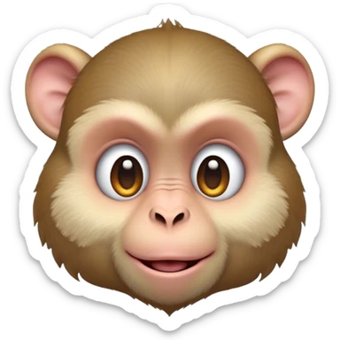 Cinematic Cute Macaque Portrait Emoji, Head tilted playfully and inquisitively, with a charmingly mischievous face accented by soft, fuzzy fur and round, sparkling eyes filled with curiosity, Simplified yet irresistibly adorable features, highly detailed, glowing with a warm, friendly glow, high shine, affectionate and lively, stylized with a touch of primate whimsy, bright and endearing, soft glowing outline, capturing the essence of a playful macaque that seems as if it could jump out of the screen into your arms! sticker