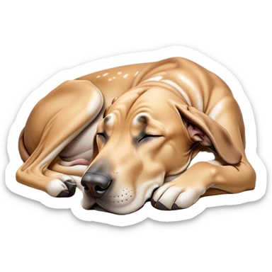 Meme-Worthy Cute Sleeping Fawn Great Dane Portrait Emoji, Head resting peacefully with a contented smile, showcasing a delightfully solid build and a luxuriously soft fawn Fur, eyes shut in a serene nap, Simplified yet hilariously adorable features, highly detailed, glowing with a soft, drowsy light, high shine, relaxed and utterly lovable, stylized with an air of playful laziness, bright and heartwarming, soft glowing outline, capturing the essence of a comically sleepy guardian, so meme-worthy it feels like it could instantly become the next viral sensation of adorable slumber! sticker