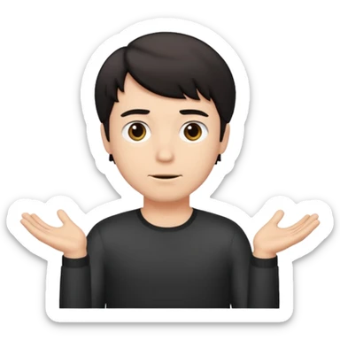 a guy shrugging his shoulders with a black little bit wavy short hair sticker