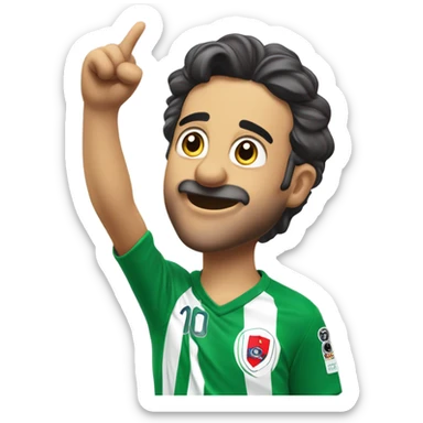 Arda Güler celebrating a goal: his right hand firmly placed on his chest while his left hand is raised and pointing towards the sky, capturing a moment of youthful exuberance, gratitude, and joy sticker