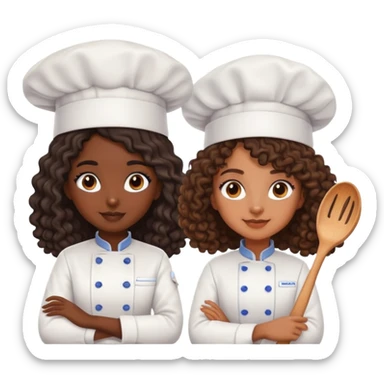 darkskin girl chef with long coily hair with brownskin girl with long curly hair chef sticker
