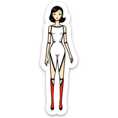 A tall elegant woman with extremely long limbs and geometric angular face structure sticker