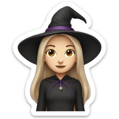 a young white brown thin girl with straight hair dressed as a witch sticker