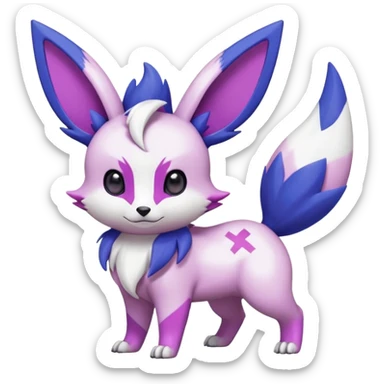 Shiny White with Violet and Indigo and pink markings Eevee-Liepard-Zangoose-Pokémon-Digimon-Fakémon-fusion-hybrid-creature sticker