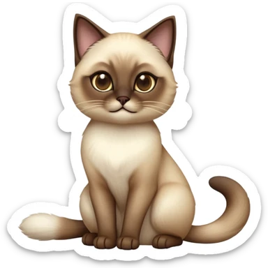 cinematic-[siamese cat]-realistic-full-body-sitting-emoji,-tail-curled-playfully-around-its-paws,-head-tilted-dramatically,-fluffy-[brown mask white light brown back]-fur,-simplified-yet-realistic-focused-features,-highly-detailed,-glowing-with-an-almost-sarcastic-glow sticker