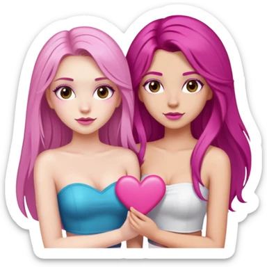 gorgeous pale girl with long magenta hair latina makeup next to a gorgeous girl with blonde hair brown eyes and a light pink heart above them both wearing tube tops sticker
