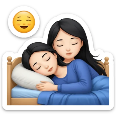 Beautiful Asian girl with long black hair sleeping in her bed sticker