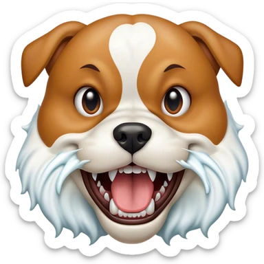 A close-up of a dog's mouth, showing sharp teeth and foam spraying out, looking wild and aggressive sticker