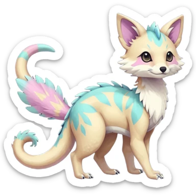 Rare realistic exotic pastel cute epic pretty beautiful handsome gorgeous aesthetic colorful vibrant Vernid-Trico-species-Fakemon-creature by LiLaiRa, 4 legs, 1 tail, random markings, (full body) sticker