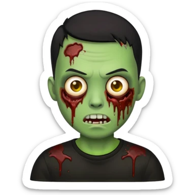 zombie emoji with buzz cut black hair and black t-shirt sticker