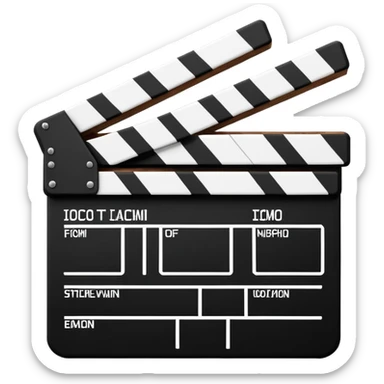 Ultra simplified movie clapper with black and white colors, two simple rectangles with a diagonal line sticker