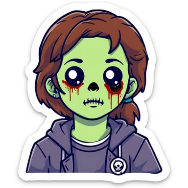 zombie teen girl with brown hair, grunge style, and septum piercing sticker