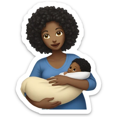 light skinned woman with black curly hair holding newborn baby boy sticker