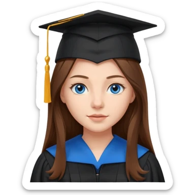 high school graduation with a pretty female high school student with long brown hair, blue eyes sticker